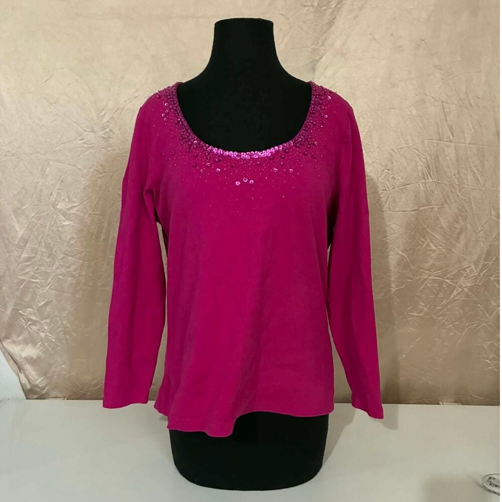 DG2 Magenta Long Sleeve Sequin Neckline Top - 1X